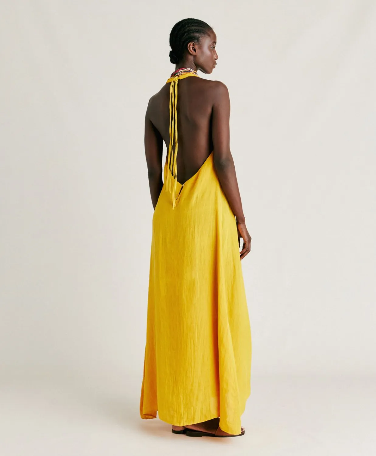 Donne Momonì Vestiti-Vestito Aurora In Lino - Giallo Sole