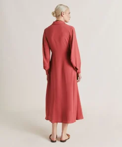 Donne Momonì Vestiti-Vestito Bethany In Acetato Seta Unito - Amaranto