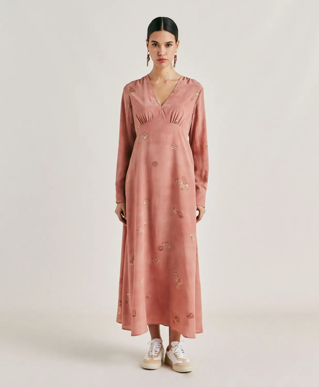 Donne Momonì Vestiti-Vestito Cala Junco In Crepe De Chine - Rosato Multicolor