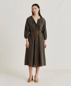 Donne Momonì Vestiti-Vestito Caldes Con Voile Di Cotone - Army