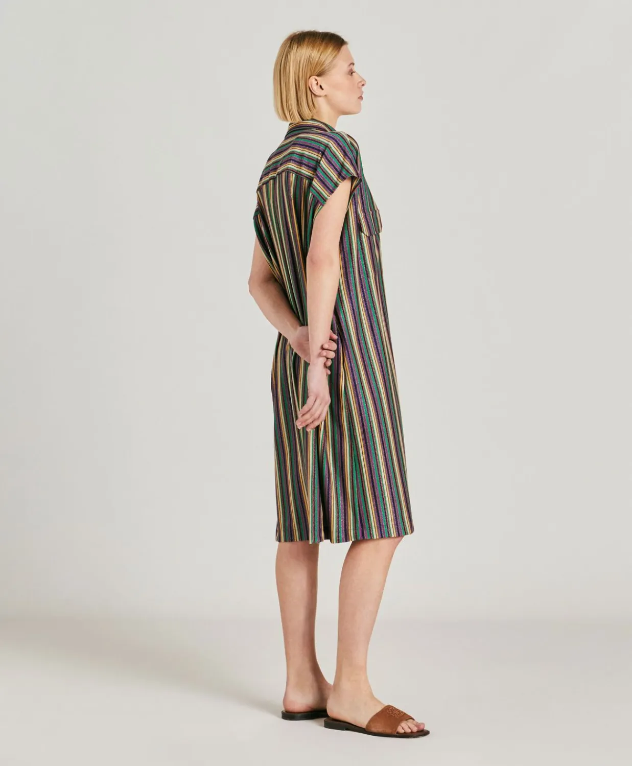 Donne Momonì Vestiti-Vestito Colorado In Jersey Lurex A Righe - Multicolor Verde