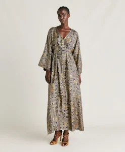 Donne Momonì Vestiti-Vestito Fortuna In Twill Di Seta - Oro/Blu