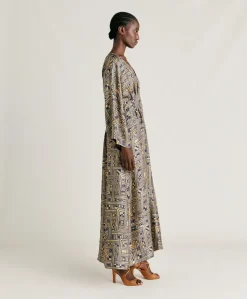 Donne Momonì Vestiti-Vestito Fortuna In Twill Di Seta - Oro/Blu