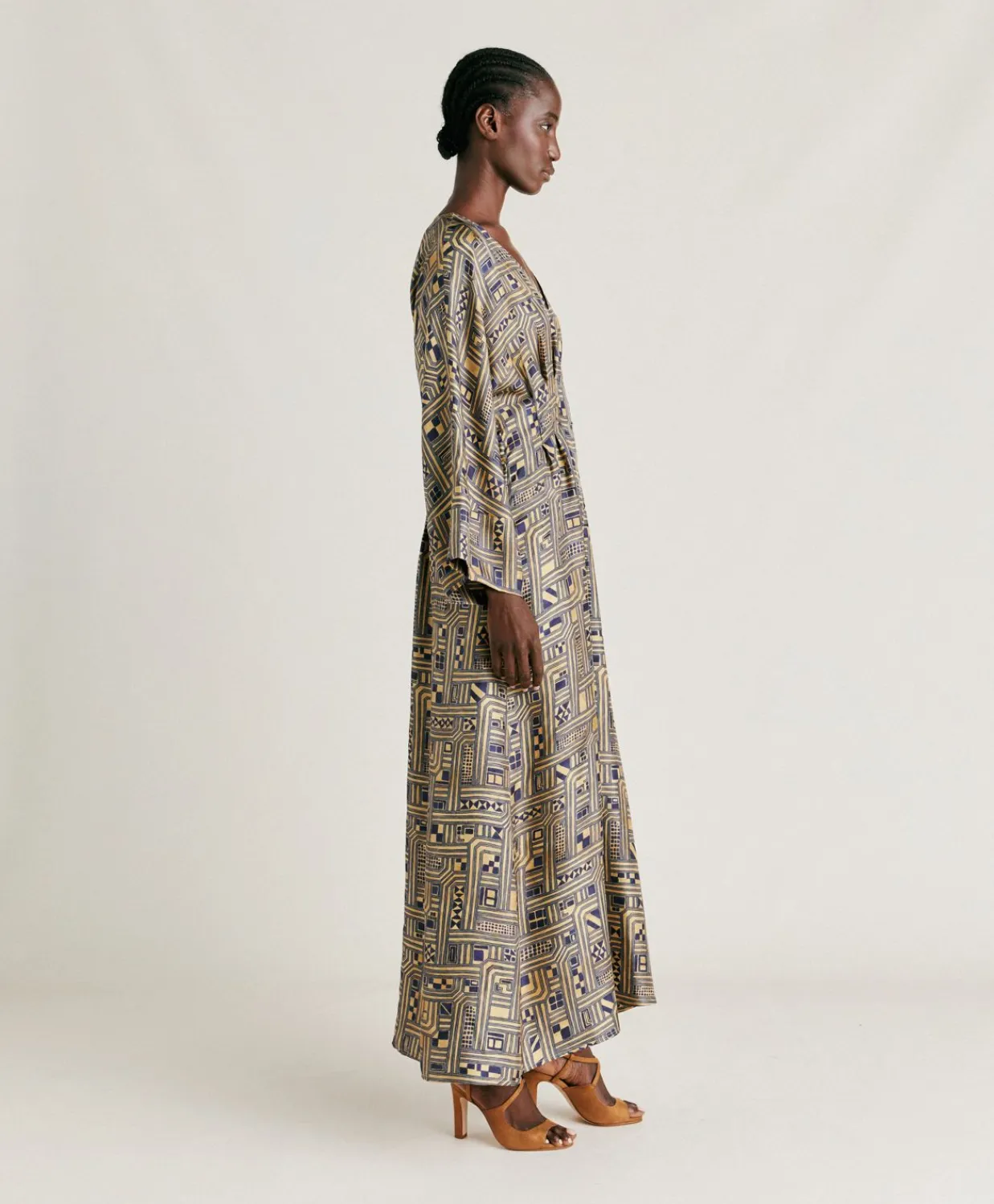 Donne Momonì Vestiti-Vestito Fortuna In Twill Di Seta - Oro/Blu