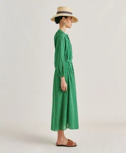 Donne Momonì Vestiti-Vestito Goa In Voile'Di Cotone Stampato - Smeraldo
