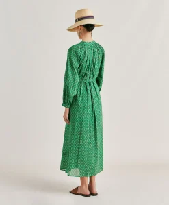 Donne Momonì Vestiti-Vestito Goa In Voile'Di Cotone Stampato - Smeraldo
