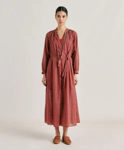 Donne Momonì Vestiti-Vestito Goa In Voile'Di Cotone Stampato - Rosso