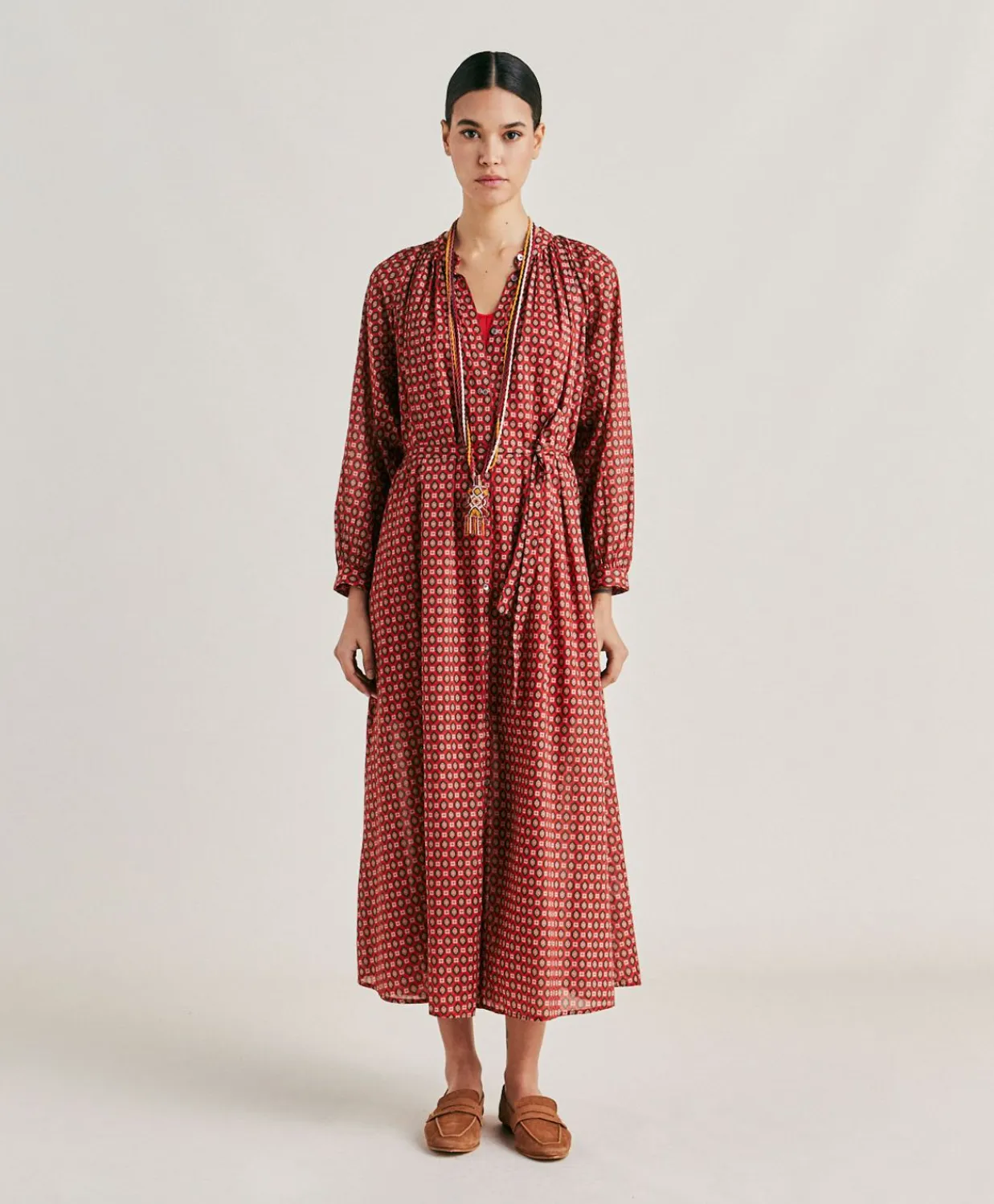 Donne Momonì Vestiti-Vestito Goa In Voile'Di Cotone Stampato - Rosso