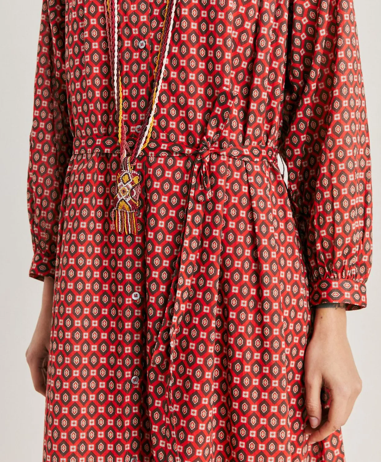 Donne Momonì Vestiti-Vestito Goa In Voile'Di Cotone Stampato - Rosso