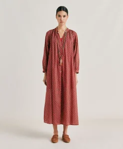 Donne Momonì Vestiti-Vestito Goa In Voile'Di Cotone Stampato - Rosso