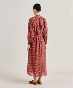 Donne Momonì Vestiti-Vestito Goa In Voile'Di Cotone Stampato - Rosso