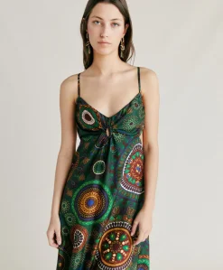 Donne Momonì Vestiti-Vestito Jolie In Haboutai Di Seta - Verdone Multicolor