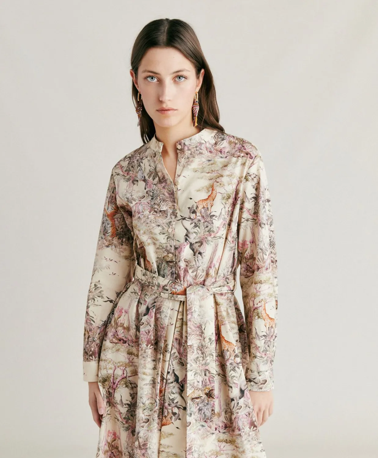 Donne Momonì Vestiti-Vestito Lorina In Popeline - Crema Multicolor