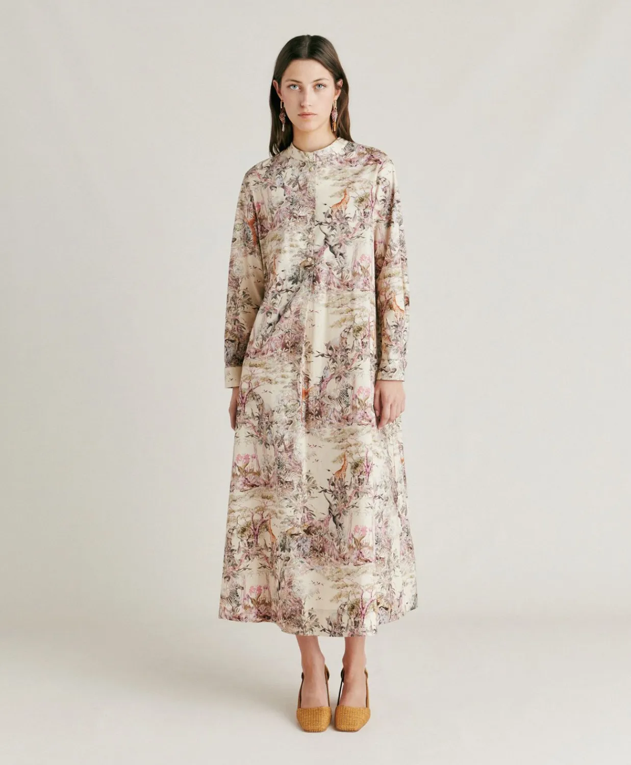 Donne Momonì Vestiti-Vestito Lorina In Popeline - Crema Multicolor