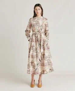 Donne Momonì Vestiti-Vestito Lorina In Popeline - Crema Multicolor