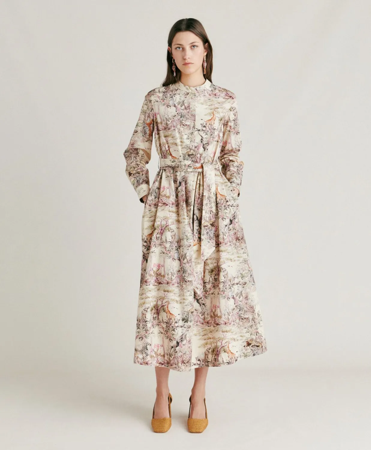 Donne Momonì Vestiti-Vestito Lorina In Popeline - Crema Multicolor