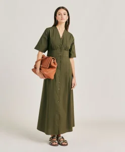 Donne Momonì Vestiti-Vestito Martinella In Popeline - Army