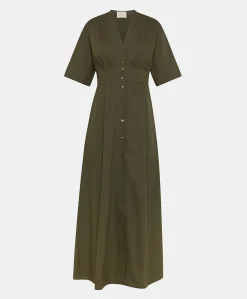 Donne Momonì Vestiti-Vestito Martinella In Popeline - Army