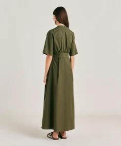 Donne Momonì Vestiti-Vestito Martinella In Popeline - Army