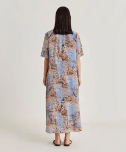 Donne Momonì Vestiti-Vestito Penelope In Crepe De Chine - Ceruleo Multicolor