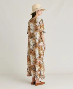 Donne Momonì Vestiti-Vestito Penelope In Crepe De Chine - Panna / Multicolor