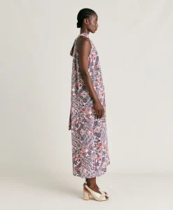 Donne Momonì Vestiti-Vestito Sabina In Crepe De Chine - Panna/Violaceo