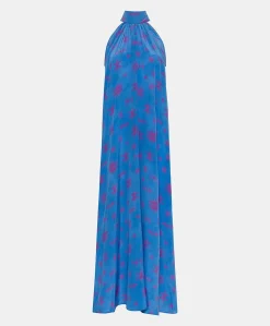 Donne Momonì Vestiti-Vestito Sabina In Crepe De Chine - Bluette/Fucsia