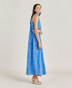 Donne Momonì Vestiti-Vestito Sabina In Crepe De Chine - Bluette/Fucsia