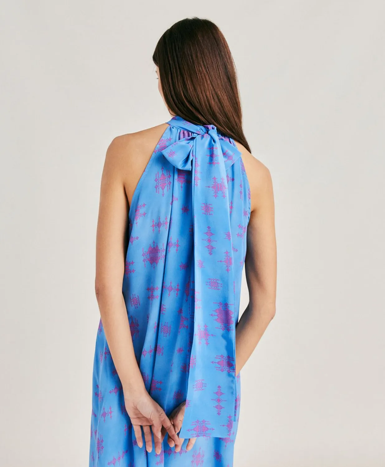 Donne Momonì Vestiti-Vestito Sabina In Crepe De Chine - Bluette/Fucsia