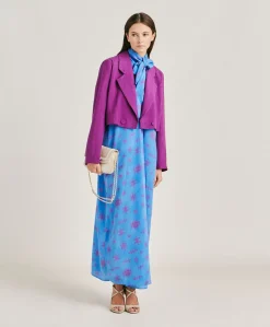 Donne Momonì Vestiti-Vestito Sabina In Crepe De Chine - Bluette/Fucsia