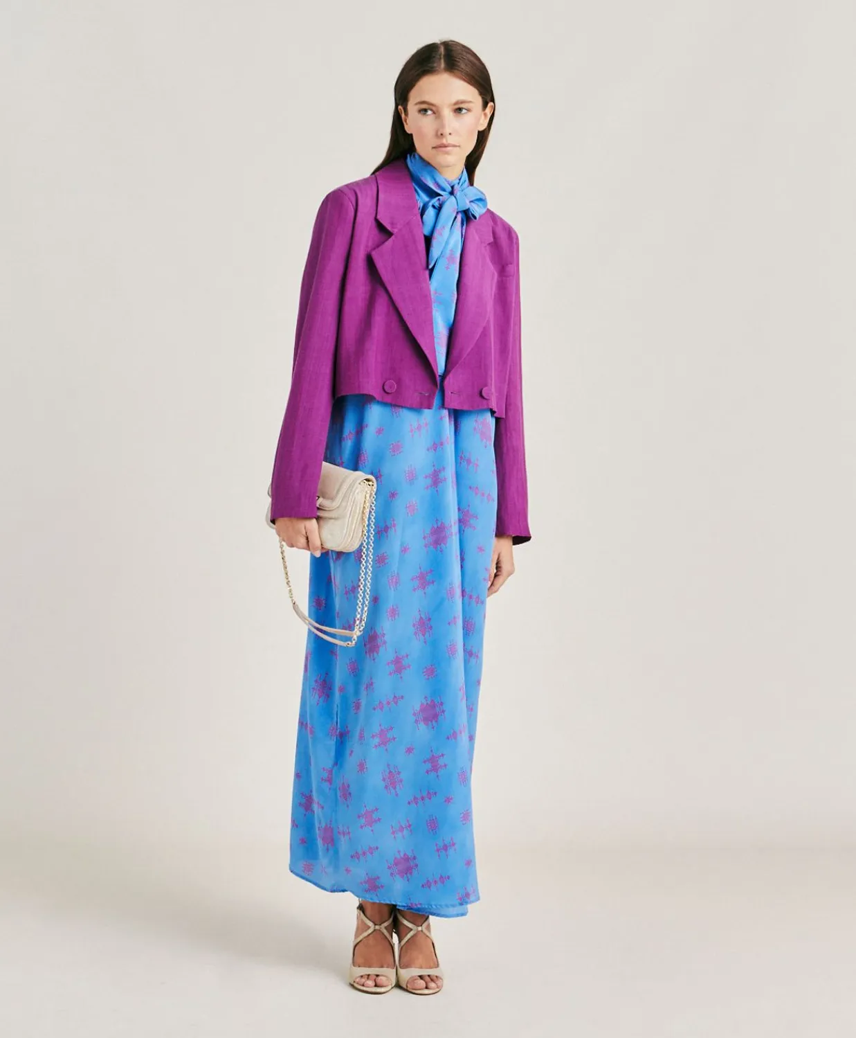 Donne Momonì Vestiti-Vestito Sabina In Crepe De Chine - Bluette/Fucsia