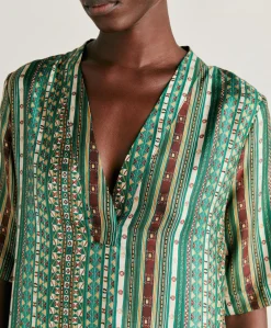 Donne Momonì Vestiti-Vestito Sarraina In Twill Di Seta - Verde/Multicolor