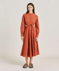 Donne Momonì Vestiti-Vestito Sinzias Con Voile Di Cotone - Coccio