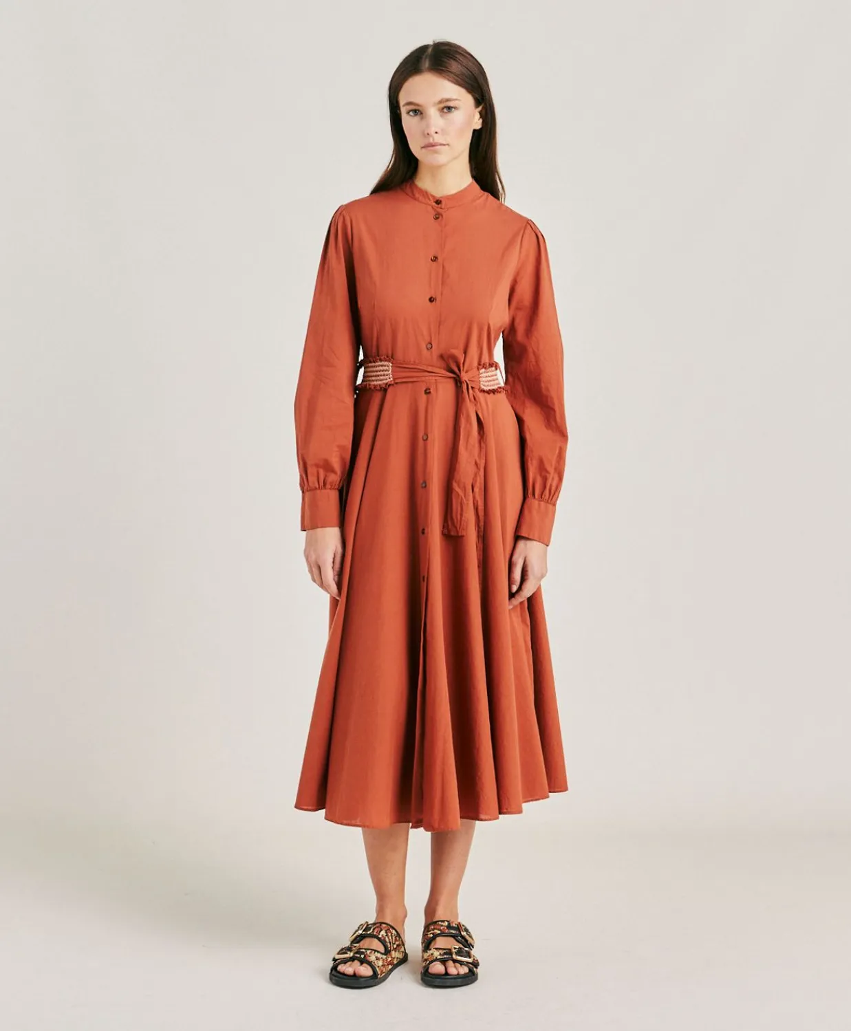 Donne Momonì Vestiti-Vestito Sinzias Con Voile Di Cotone - Coccio