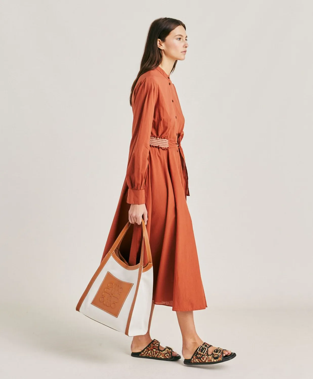 Donne Momonì Vestiti-Vestito Sinzias Con Voile Di Cotone - Coccio