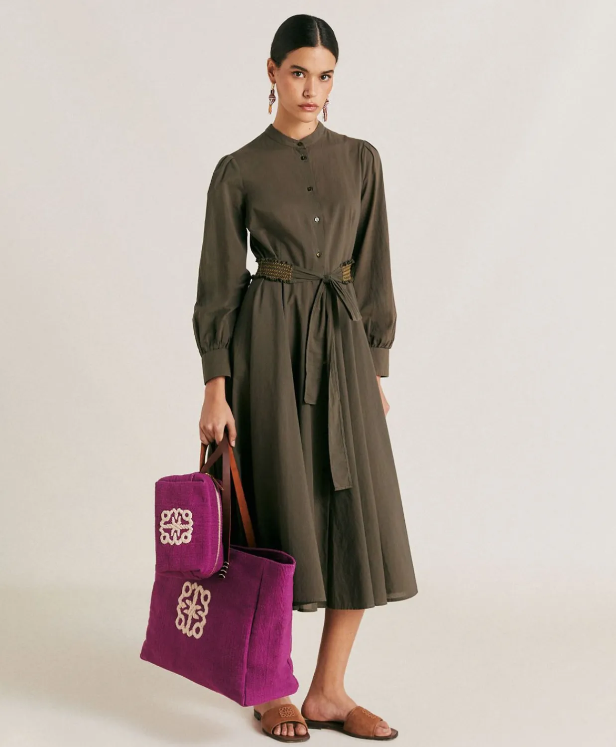 Donne Momonì Vestiti-Vestito Sinzias Con Voile Di Cotone - Army