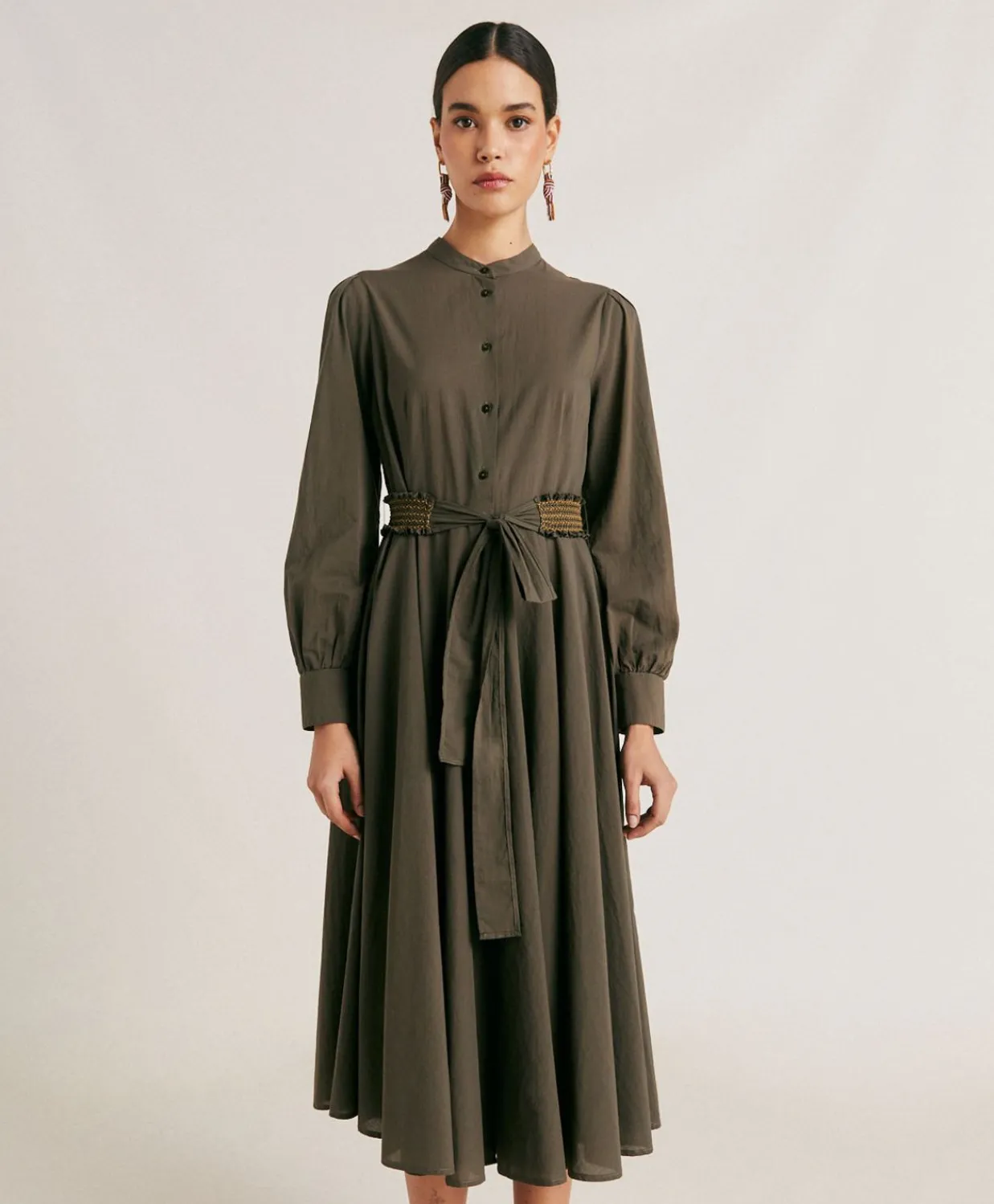 Donne Momonì Vestiti-Vestito Sinzias Con Voile Di Cotone - Army
