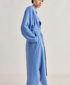 Donne Momonì Vestiti-Vestito Zaira A Righe In Seta Viscosa - Azzurro/Panna