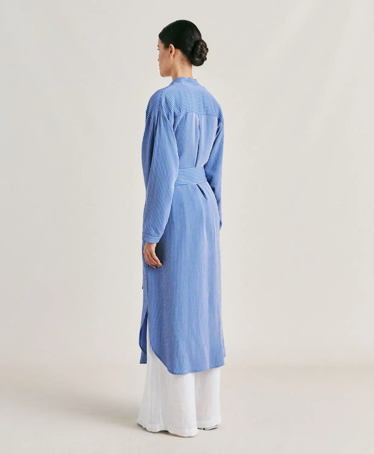 Donne Momonì Vestiti-Vestito Zaira A Righe In Seta Viscosa - Azzurro/Panna